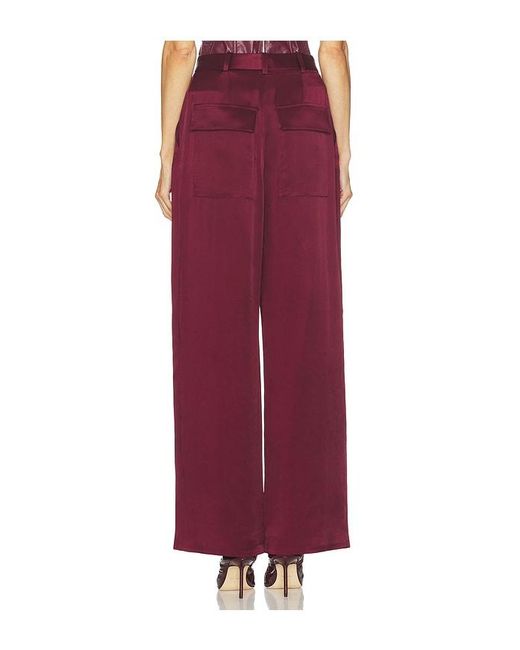 LAPOINTE Red Hose Satin Pleated Wide Leg