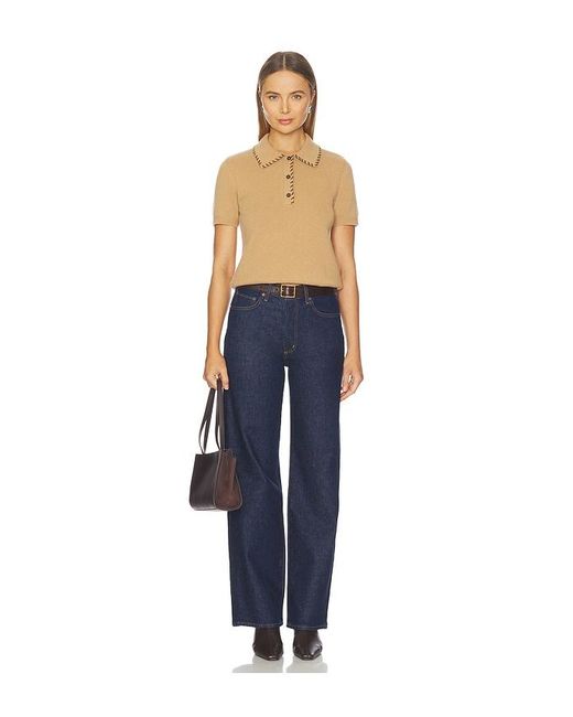 FRAME Blue The Leather Stitch Polo Top