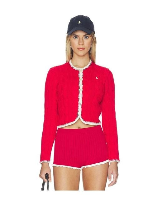 Polo Ralph Lauren Red Cotton Long Sleeve Cardigan