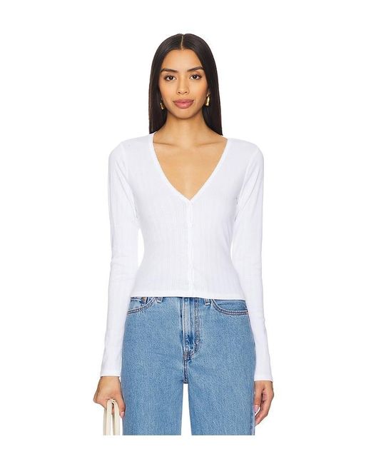 GOOD AMERICAN White Cotton Pointelle Cardigan