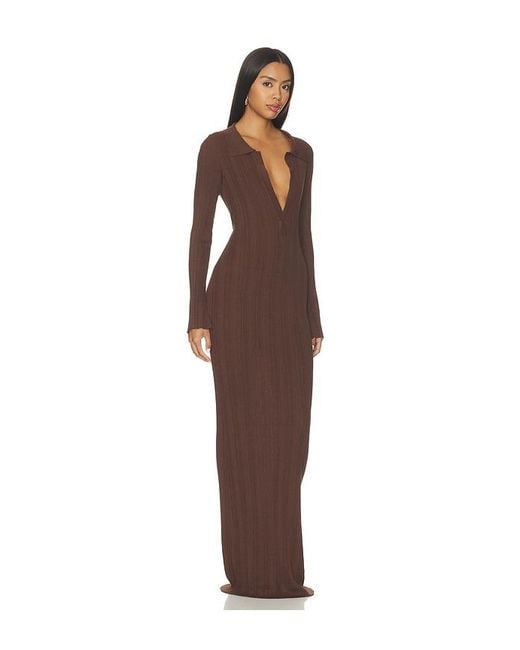 AEXAE Brown Knitted Collar Maxi Dress