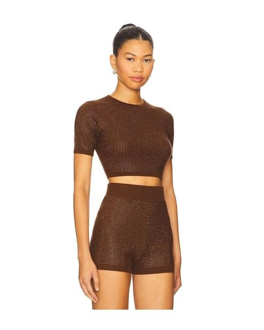 David Koma Rhinestone Embroidered Crop Top in Brown | Lyst