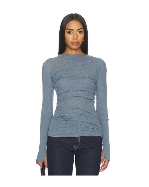 Enza Costa Blue Cashmere Jersey Twist Top