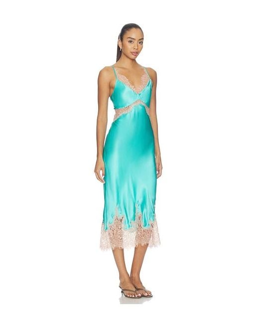 L'Agence Blue Scotly Lace Trim Midi Dress