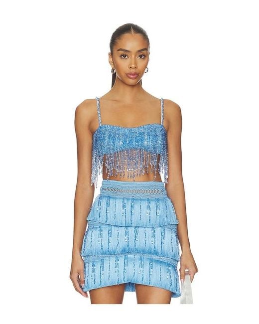 PATBO Blue Clara Fringe Top
