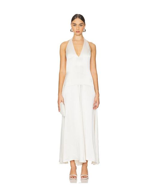 Shona Joy White Savanna Halter Open Back Maxi Dress
