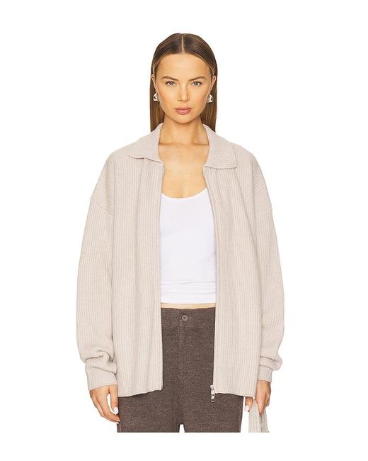 AYA MUSE White Cashmere Collared Zip Up