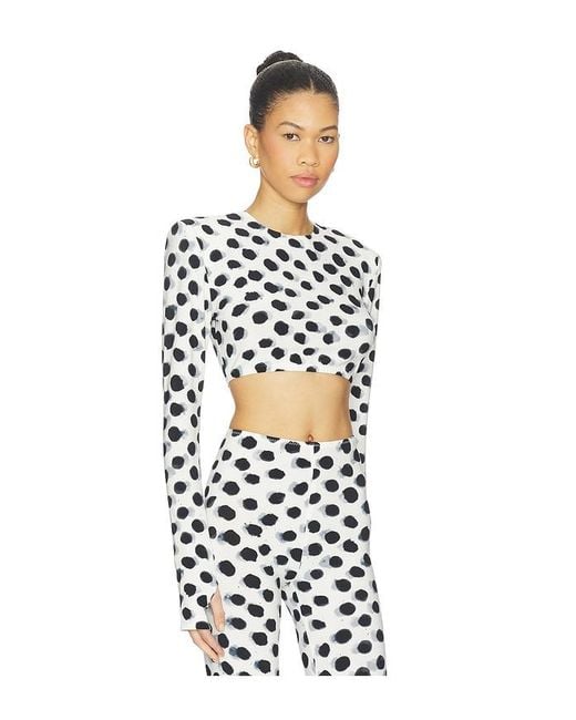 Norma Kamali White Cropped Long Sleeve Shoulder Pad Top
