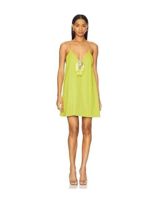 Area Yellow Crystal Embellished Bow Mini Dress