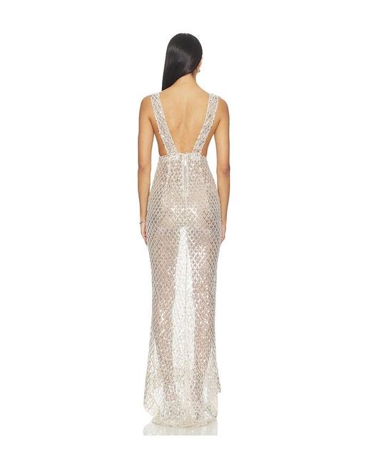 Bronx and Banco White Liora Crystal Bridal V-Neck Maxi Dress