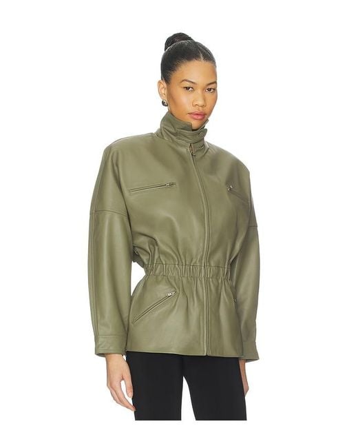 AEXAE Green Leather Cinched Mid Jacket