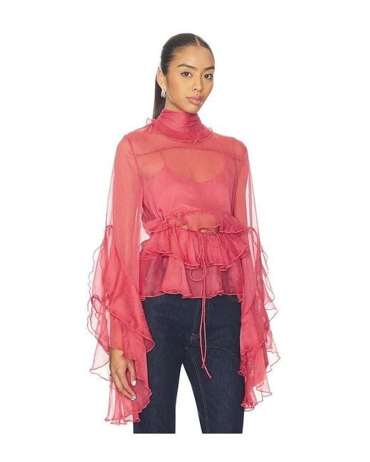 Bardot Red Anyssa Ruffle Blouse