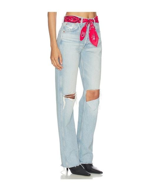 Re/done Blue 90S High Rise Loose With Bandana Wide Leg Jeans