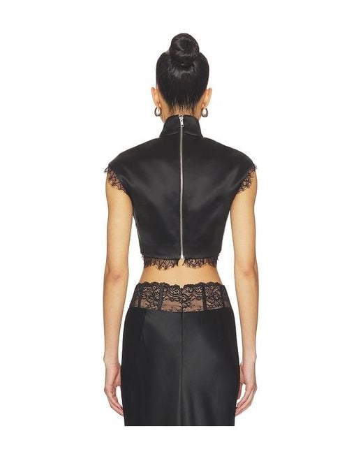 SAU LEE Black Lila Satin Top