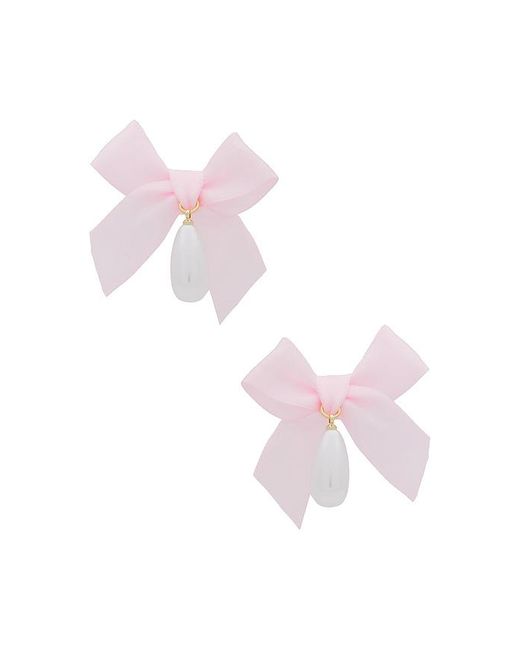 petit moments Pink Bow Drop Pearl Earrings