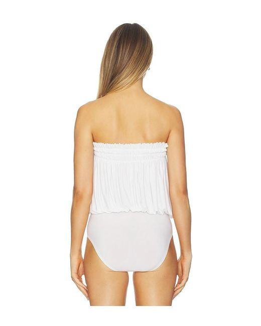 Norma Kamali White Strapless Peasant Bodysuit