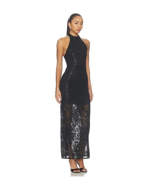 Alice + Olivia Black Koi Embellished Lace Halter Maxi Dress With Back Slit