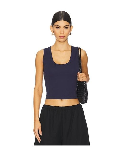 Enza Costa Blue Supima Baby Cropped U Tank Top
