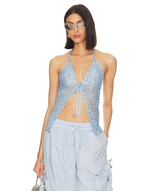 Lovers + Friends Blue Arian Halter Tie Top