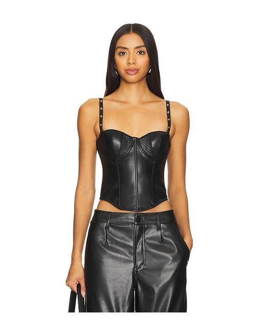 Fleur du Mal Black Faux Leather Grommet Bustier Top