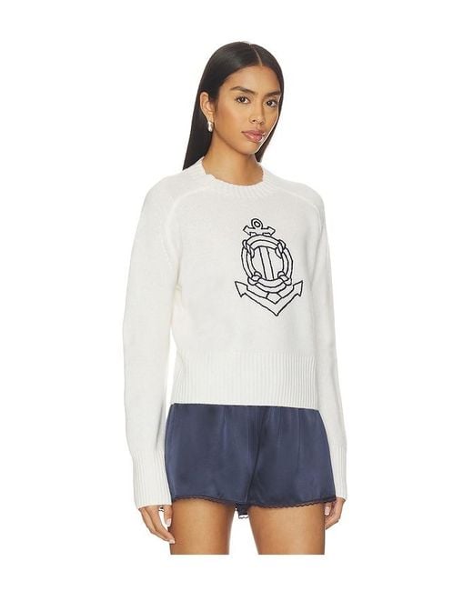 White + Warren White Featherweight Cashmere Nautical Embroidered Sweater