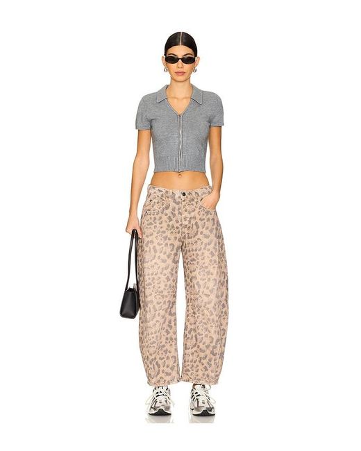 Free People Natural X We The Free Good Luck Printed Mid Rise Barrel