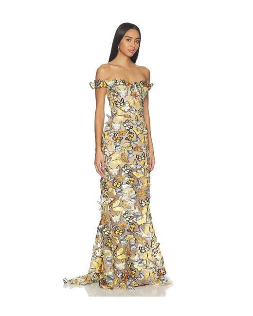 Bronx and Banco Metallic Bella Butterfly Jasmine Off The Shoulder Gown
