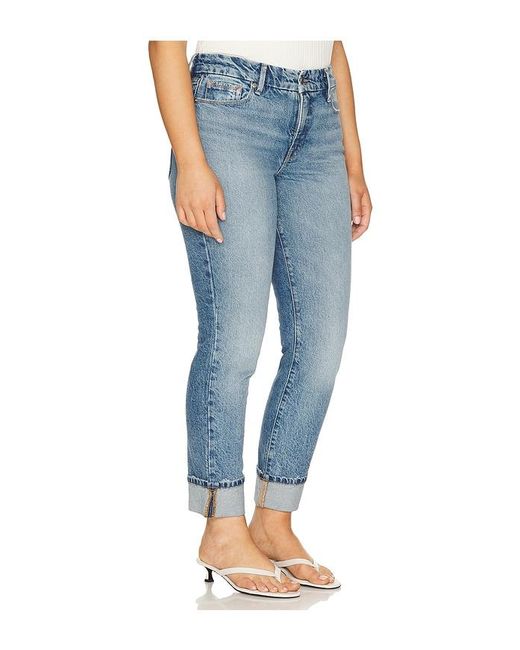 GOOD AMERICAN Blue Mid Rise Good Classic Cuffed Jeans