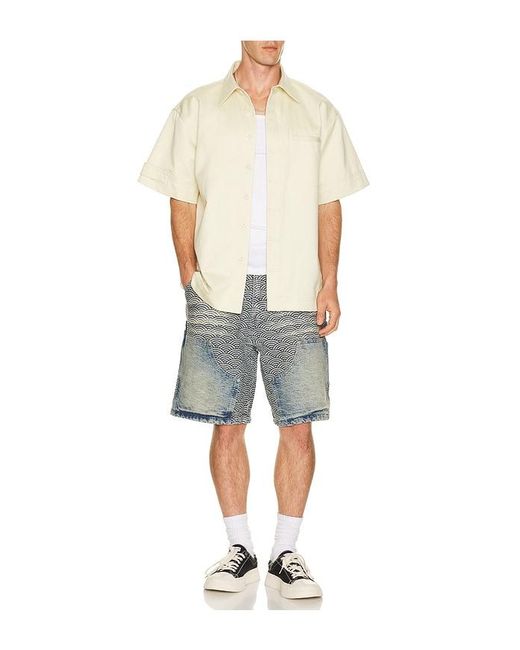 Ryoko Rain Gray Seigaiha Denim Shorts for men
