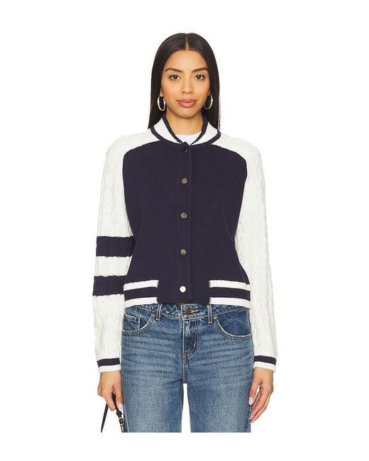 Central Park West Blue Cable Sleeve Knit Bomber