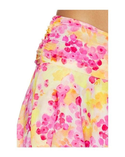 Indah Pink Leo Printed Crossover Gathered Band Mini Skirt