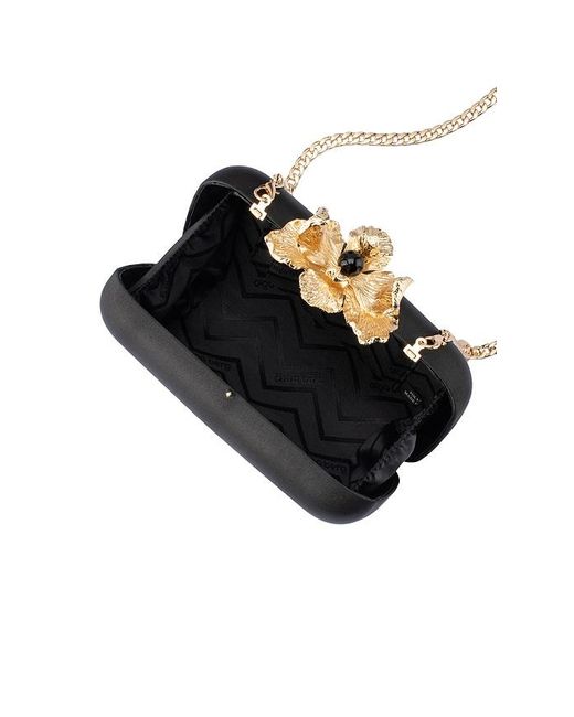 Olga Berg Black Adele Orchid Lock Clutch