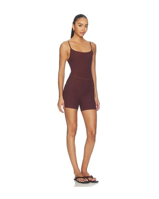 Beyond Yoga Red Spacedye Keep Pace Biker Romper
