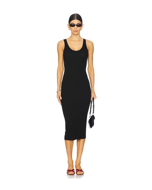 Enza Costa Black Silk Knit Tank Midi Dress