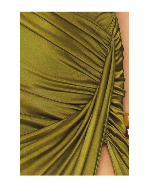 Atlein Yellow Draped Asymmetric Skirt