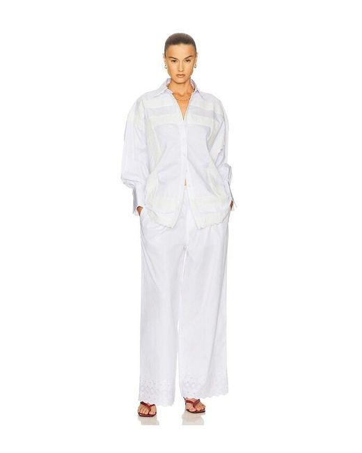 Helsa White The Summer Pant With Vintage Swiss Embroidery