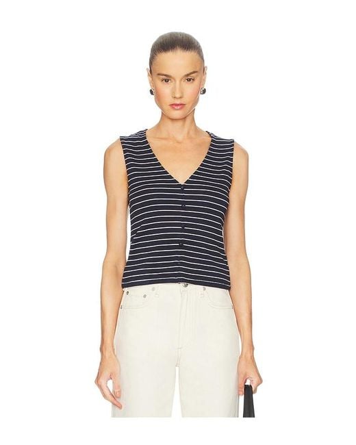 Rag & Bone Blue Knit Stripe Button Up Tank Top