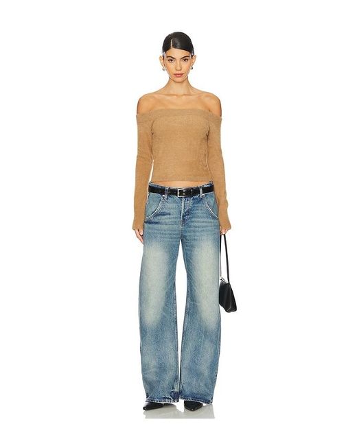 GOOD AMERICAN Blue Plush Off Shoulder Top