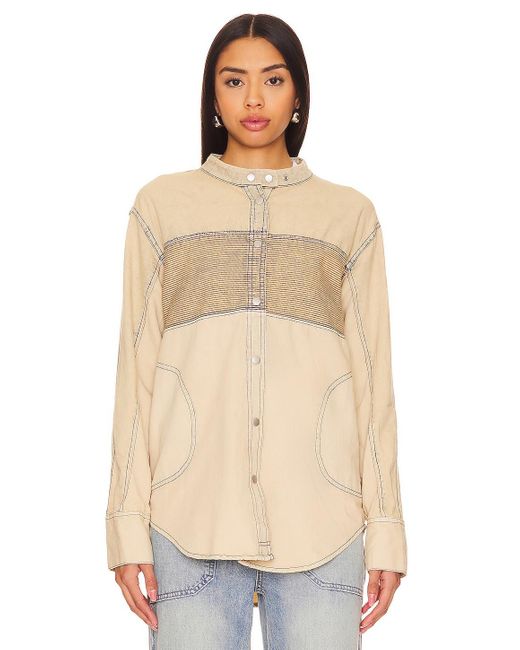 Free People X We The Free Moto Color Block Shirt Natural