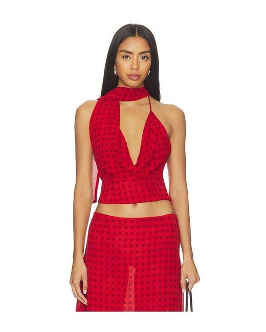MORE TO COME Red Landry Cowl Neck Top