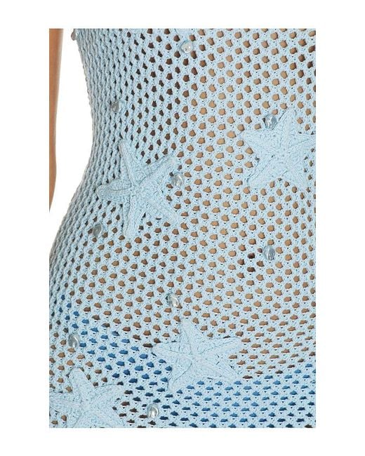 Lovers + Friends Blue Adelle Starfish Open Mesh Mini Dress