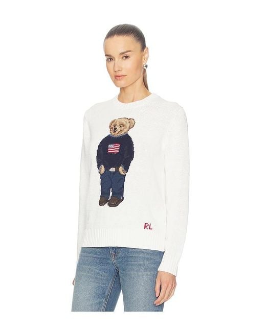 Polo Ralph Lauren White Linen Bear Sweater Long Sleeve Pullover