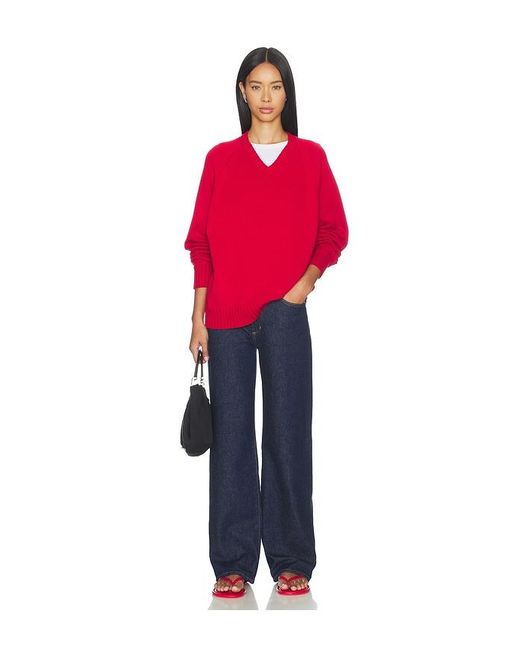 DONNI. Red The Cotton Knit V-Neck Sweater
