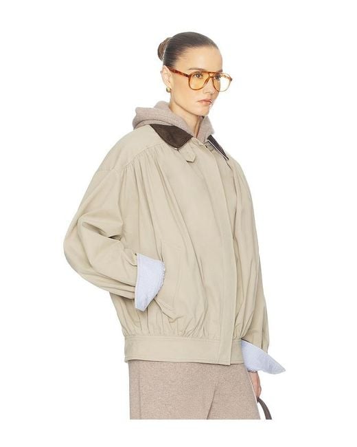 Helsa Natural The Shirred Bomber Jacket With Corduroy Collar