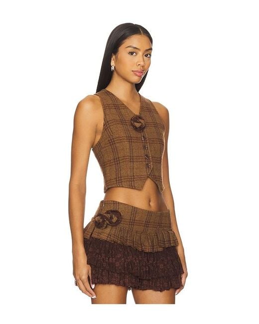 ZEMETA Brown Rosette Wool Vest