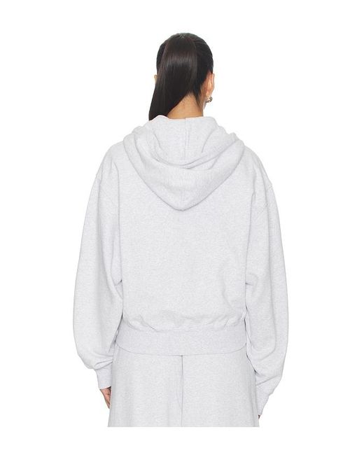 Alexander Wang White Zip Up Hoodie With Rhinestone Drawcord