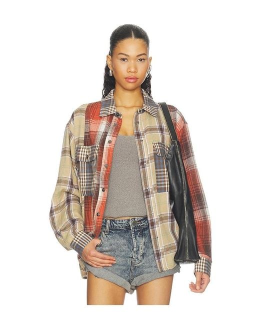 One Teaspoon Blue Essential Patchwork Flannel Shirt