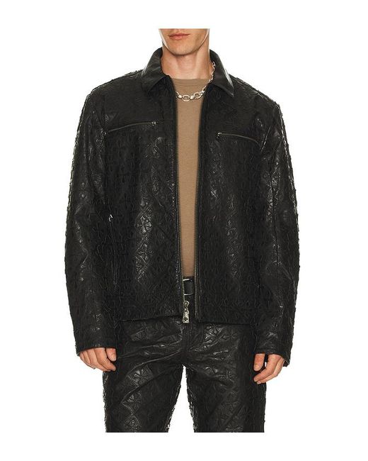 Affliction Black Quilted Cross Leather Jacket for men