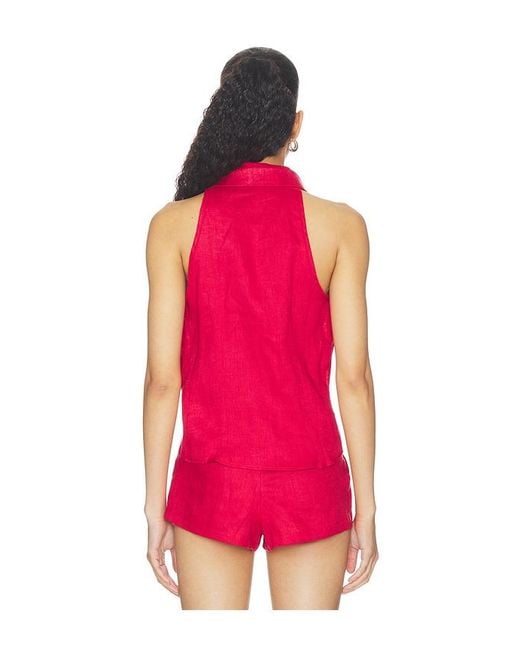 AEXAE Red Linen Sweetheart Top