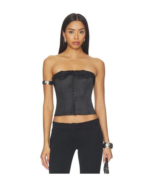 GUIZIO Black Jean Lace Trim Satin Corset